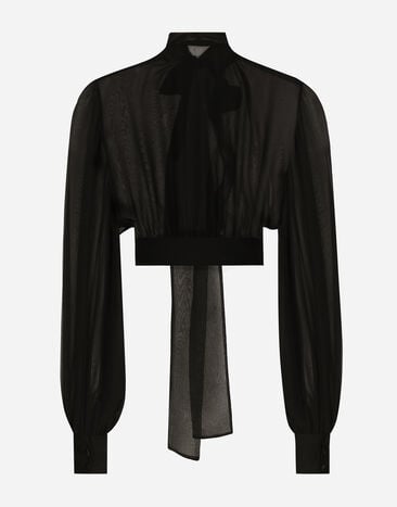 Dolce & Gabbana Short silk chiffon pussy-bow blouse Black F7AE5TFU1AT