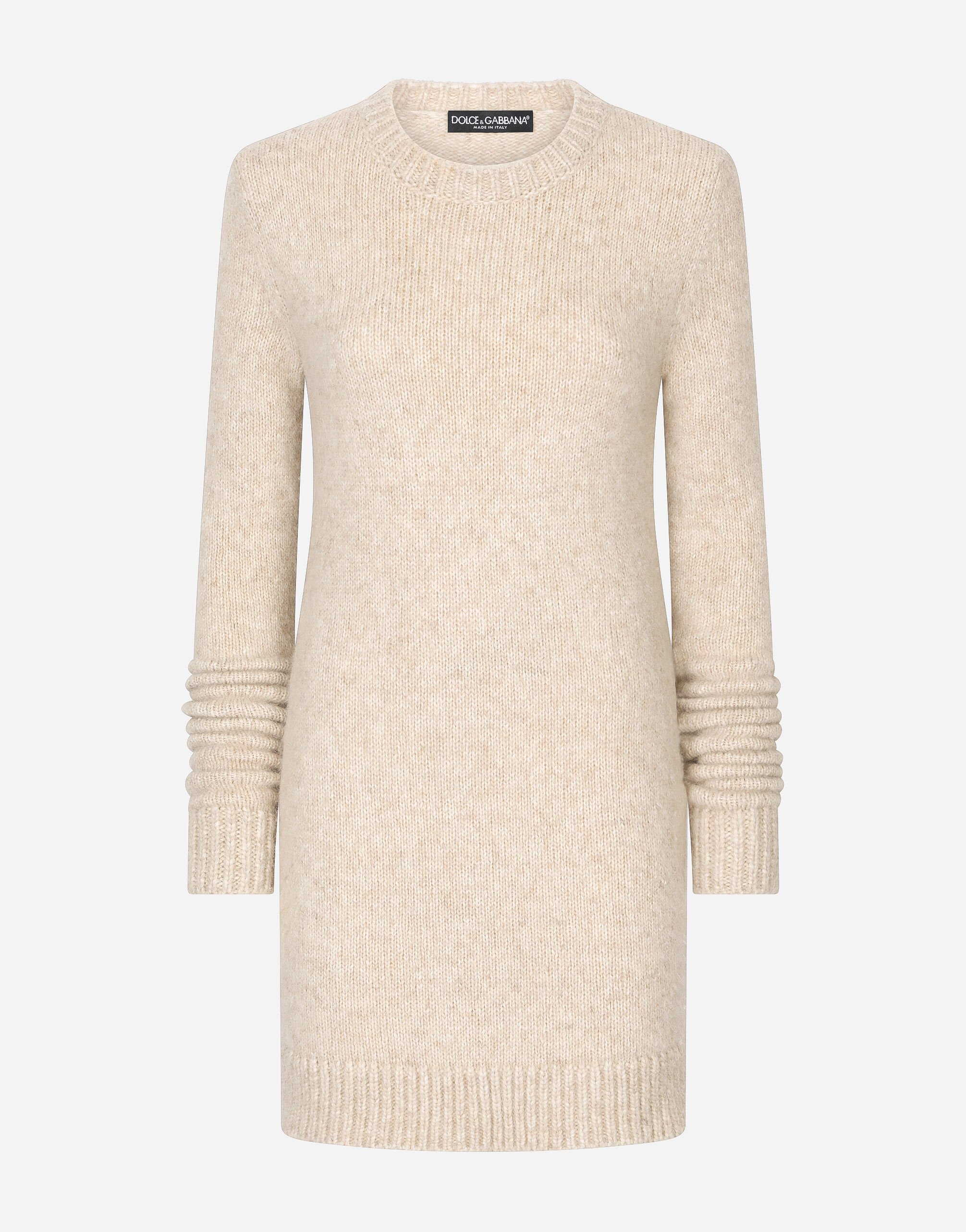 Llama wool round-neck dress in Beige for | Dolce&Gabbana® US
