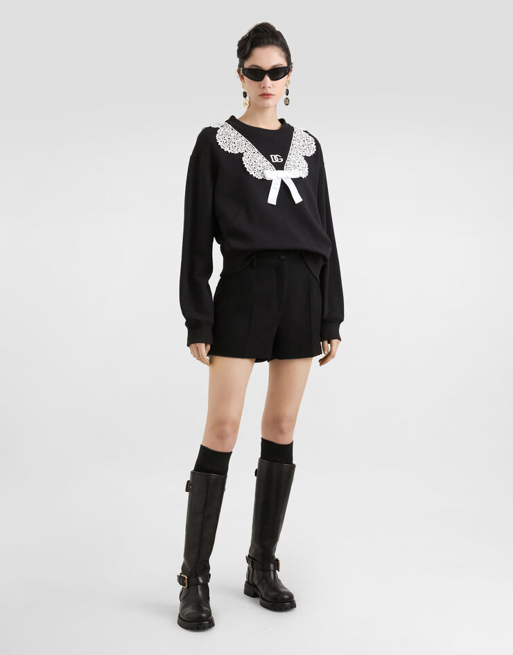 Dolce & Gabbana Sweatshirt with macramé and bow Black F9S43ZGDC6E
