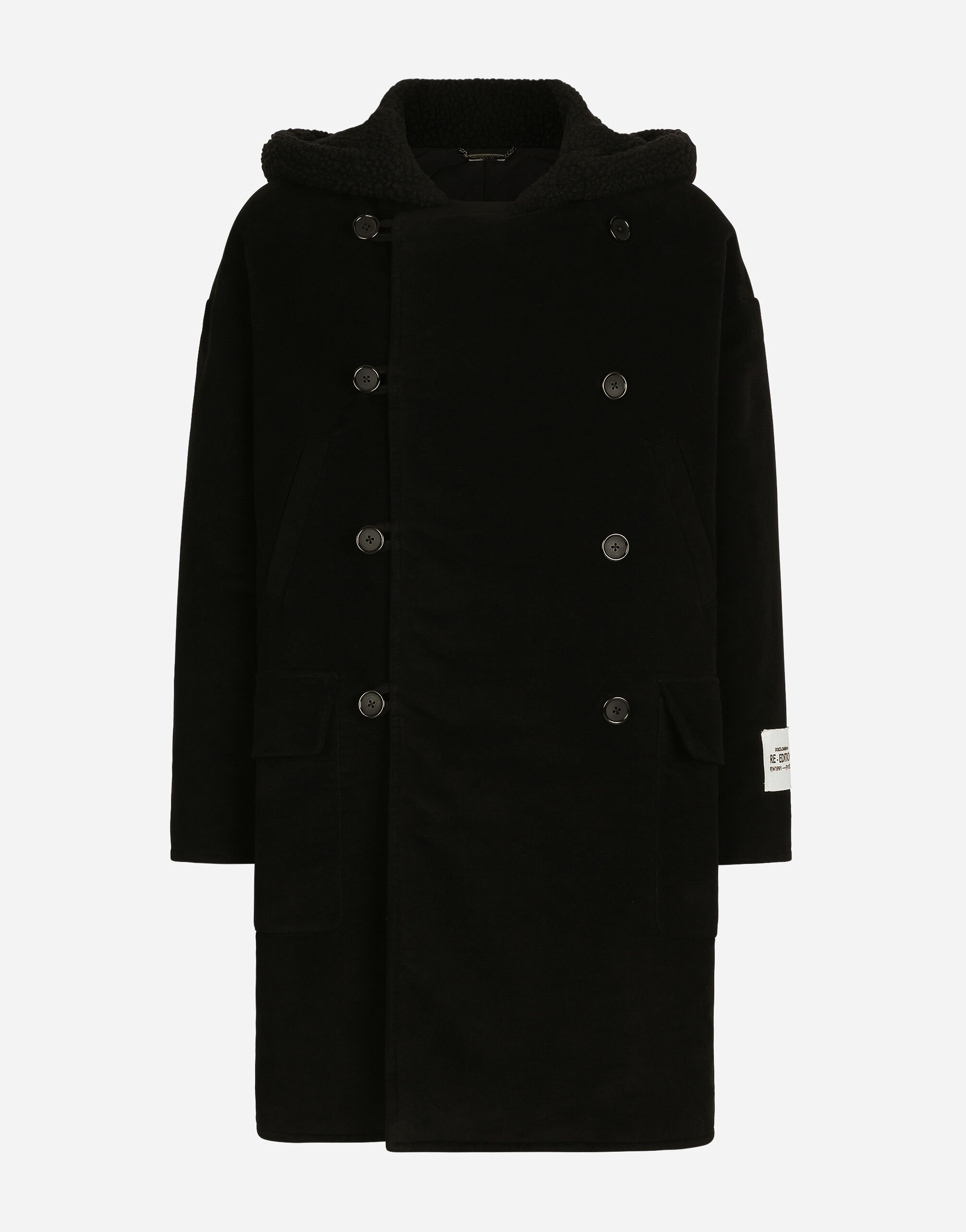 Dolce & Gabbana Fustian coat with shearling hood Black VG446FVP187