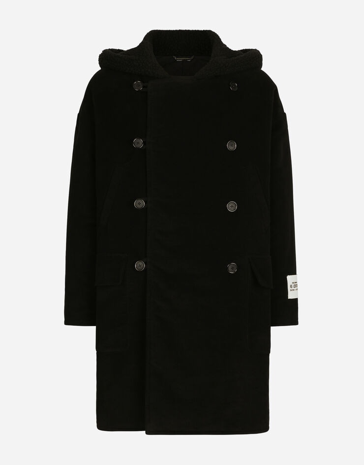 Dolce&Gabbana Fustian coat with shearling hood Black G037VTFU6K7