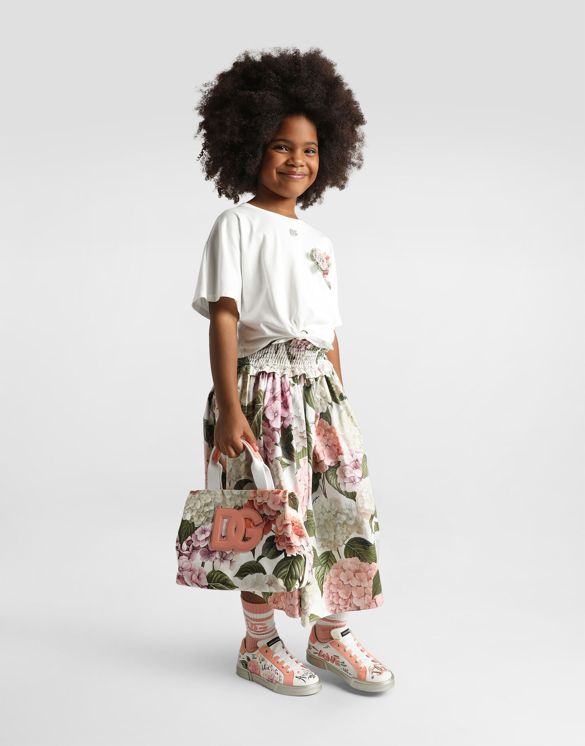 Hydrangea-print poplin skirt in Multicolor for Girls | Dolce&Gabbana®