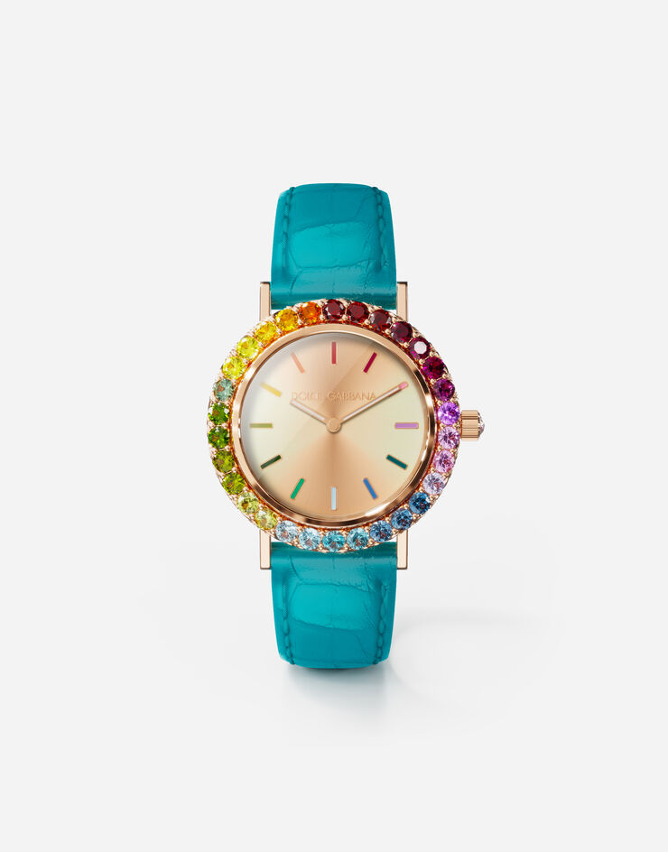 Dolce & Gabbana Uhr Iris aus Roségold mit Edelsteinen in verschiedenen Farben TÜRKIS WWLB2GXA1XA