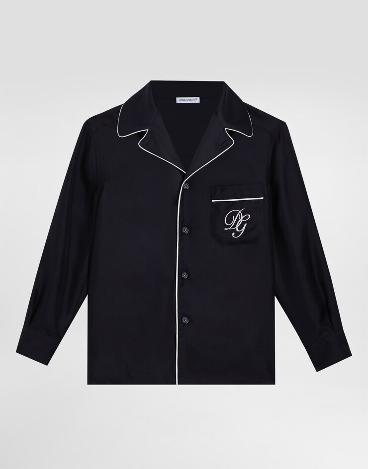 Dolce & Gabbana Hemd aus Twill mit DG-Logo Blau L43S72G7O7W