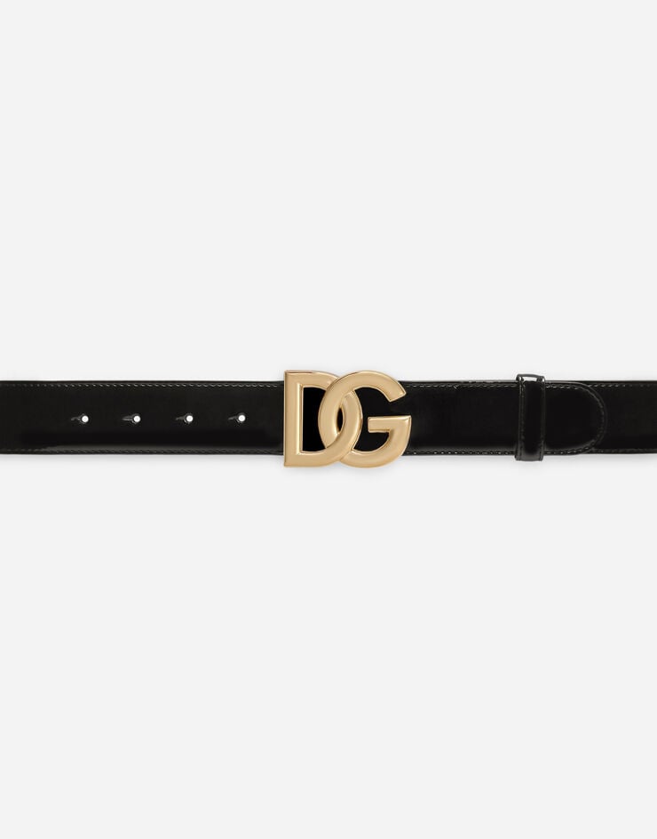 Dolce & Gabbana Patent leather belt with DG logo Black BE1466AQ272