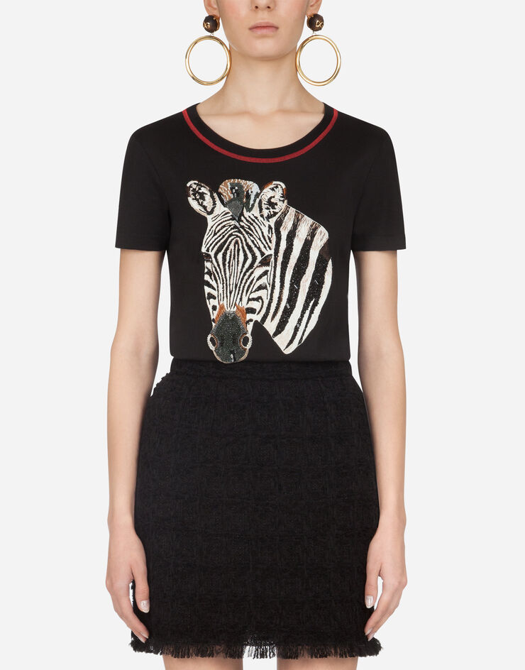 Dolce & Gabbana JERSEY T-SHIRT WITH ZEBRA EMBROIDERY NERO F8L99ZG7VXR