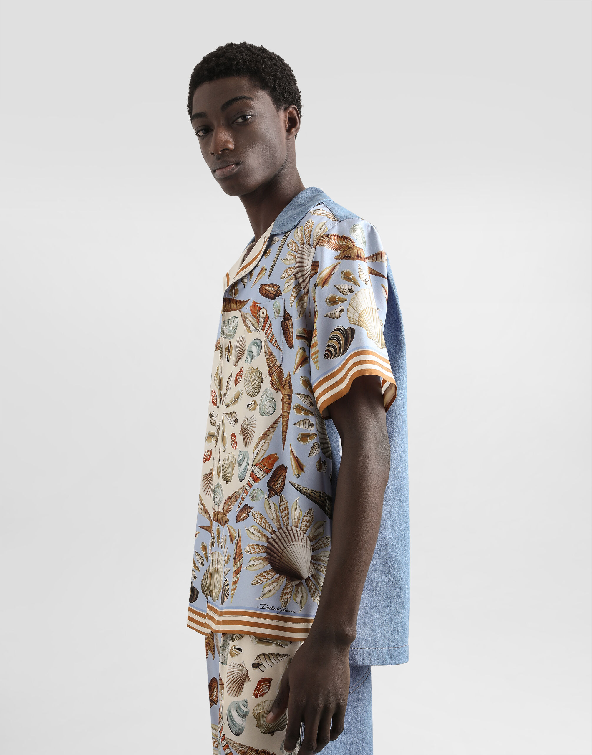 Silk and cotton denim shirt in Multicolor for Men
