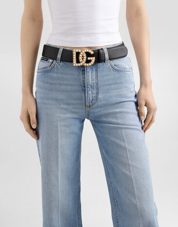Dolce&Gabbana Calfskin belt with bejeweled DG logo Multicolor BE1576AQ339