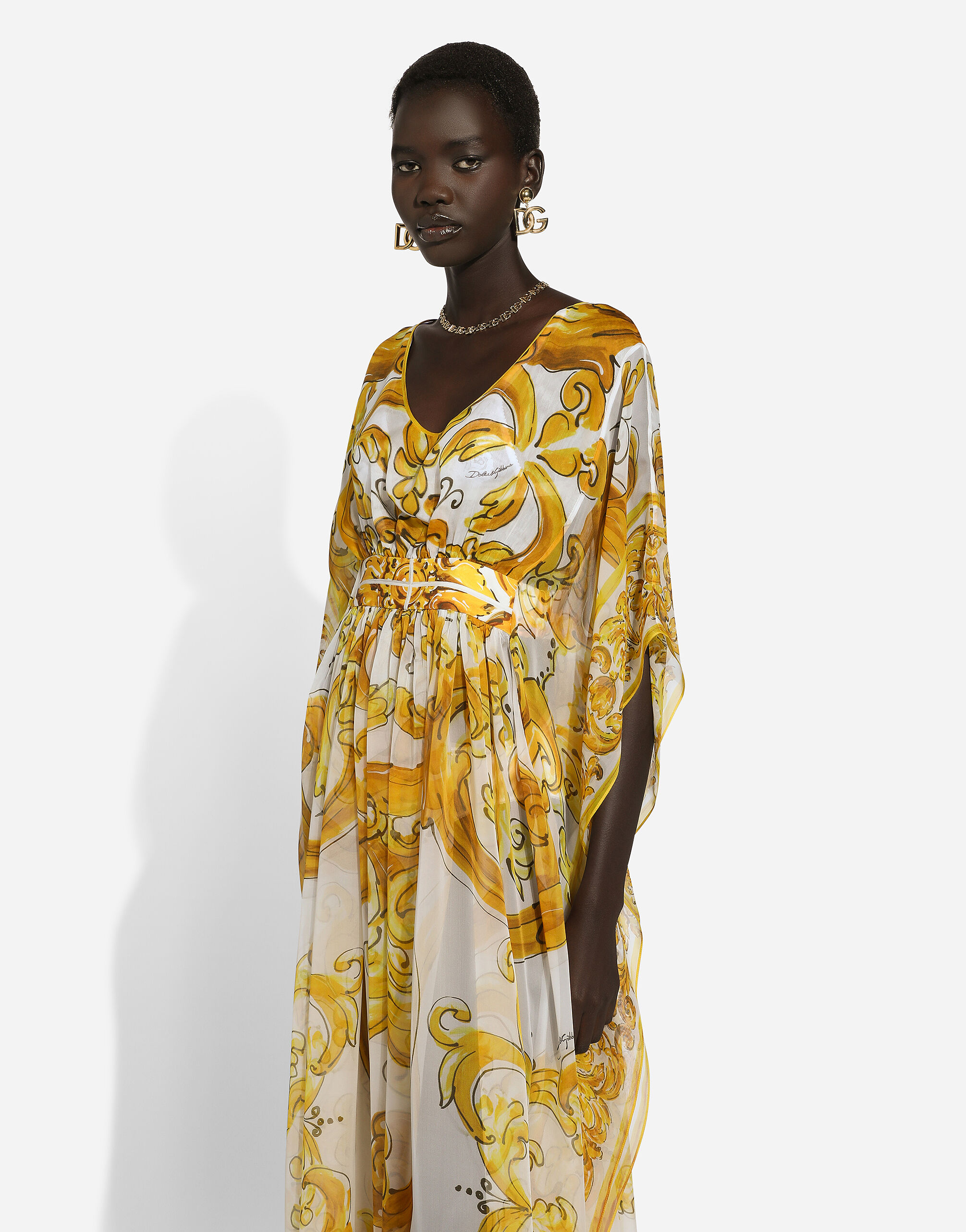 Silk chiffon dress with sleeves cheap