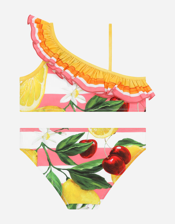 Dolce & Gabbana Spandex 2-piece swimsuit with lemon and cherry print Отпечатки L5J847G7M0L