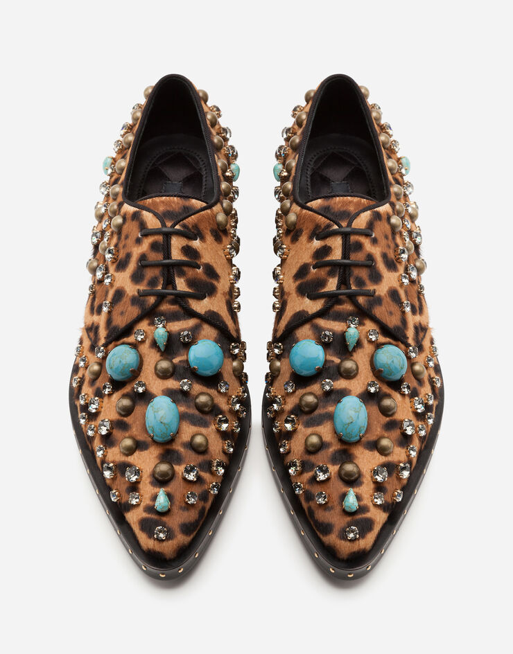 Dolce & Gabbana Derby shoes in pony-style calfskin with jewel embroidery and leopard print アニマリエプリント CN0077AW039