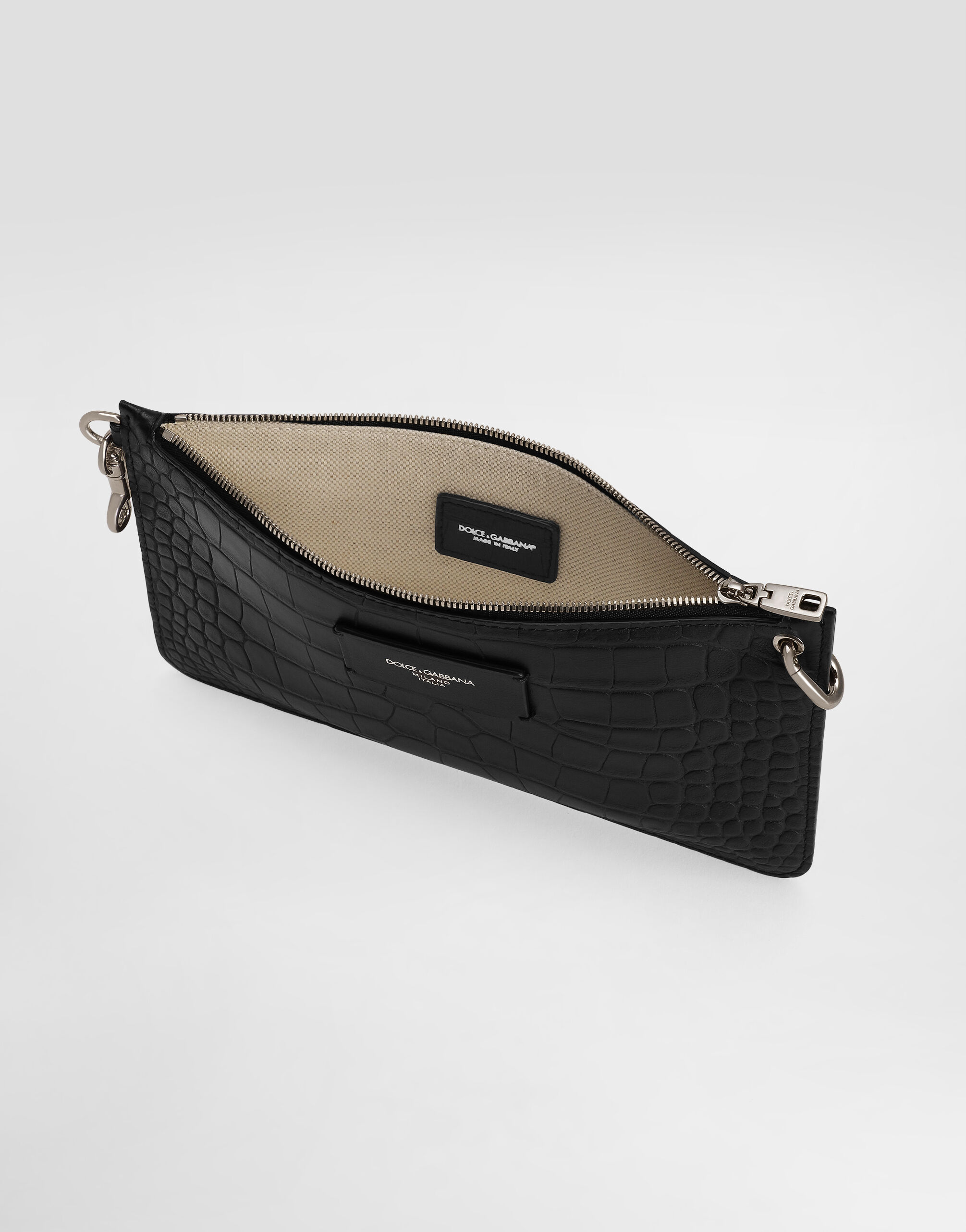Crocodile-print calfskin toiletry bag in Black for Men