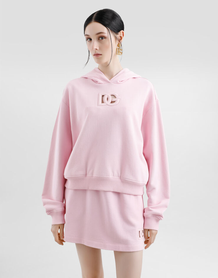Dolce & Gabbana Jersey hoodie with raised DG embroidery Pink F9S47ZGDCX0