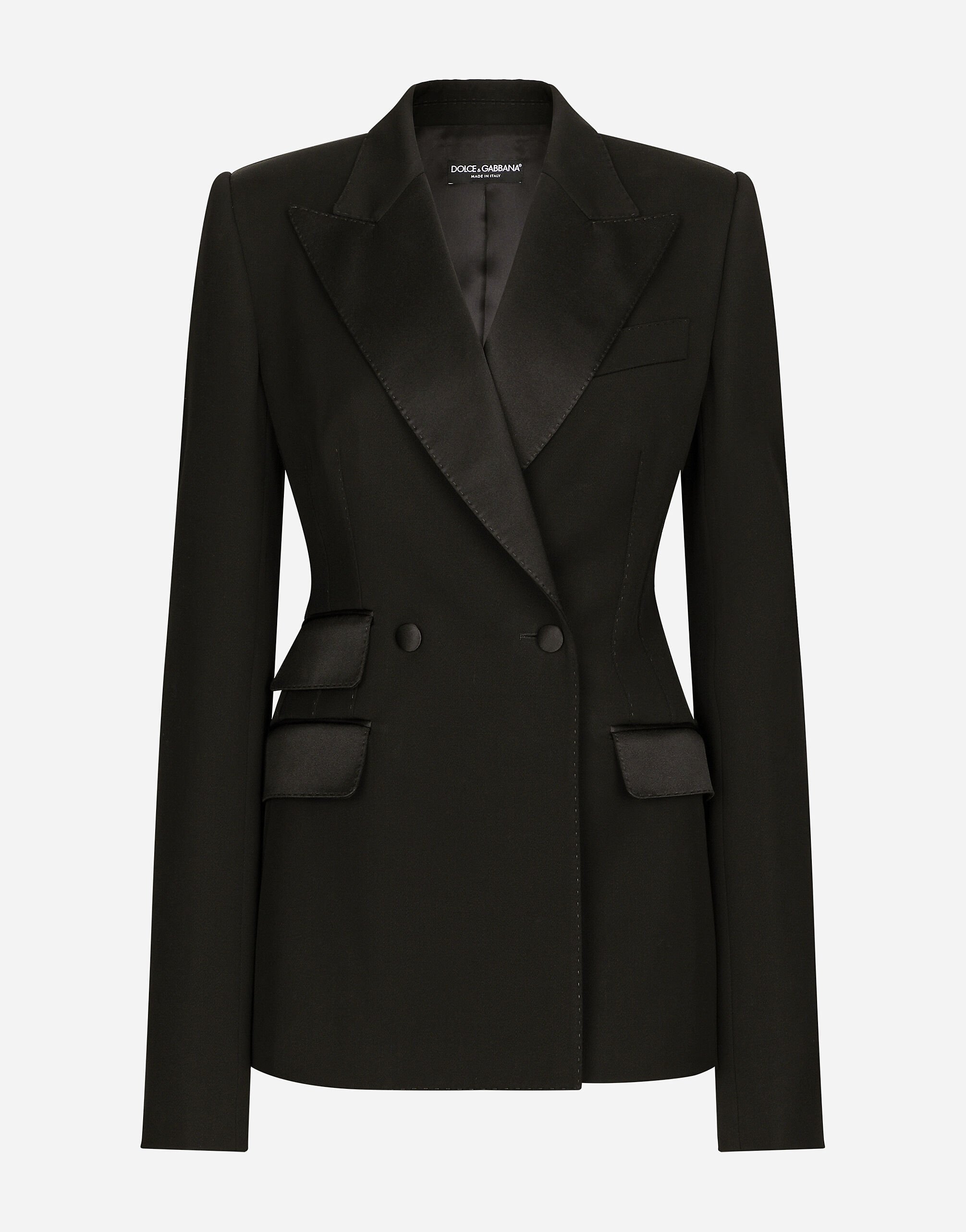 Dolce & Gabbana Zweireihige Jacke aus Wolle in Leinwandbindung mit Seitenschlitzen Drucken F29UDTIS1P4