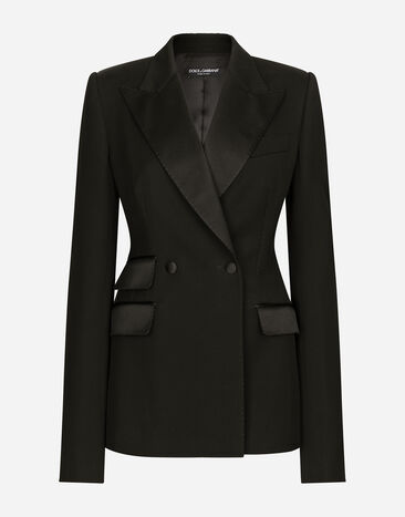 Dolce & Gabbana Zweireihige Jacke aus Wolle in Leinwandbindung mit Seitenschlitzen Schwarz F29MCTFUBE7