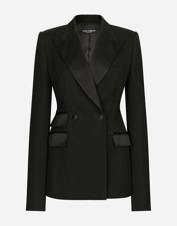 Dolce & Gabbana Zweireihige Jacke aus Wolle in Leinwandbindung mit Seitenschlitzen Black F29ZMTFU28J