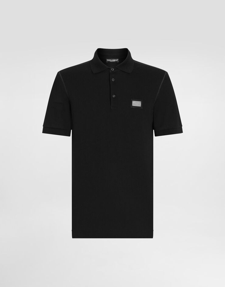 Dolce & Gabbana Cotton piqué polo-shirt with branded tag Black G8PL4TG7P1D