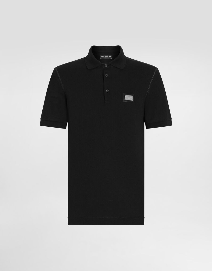 Cotton piqué polo-shirt with branded tag
