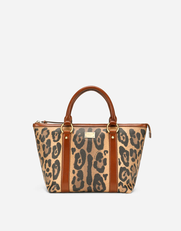 Dolce & Gabbana Bolso shopper pequeño en crespo estampado leopardo con placa con logotipo Multicolor BB2216AW384