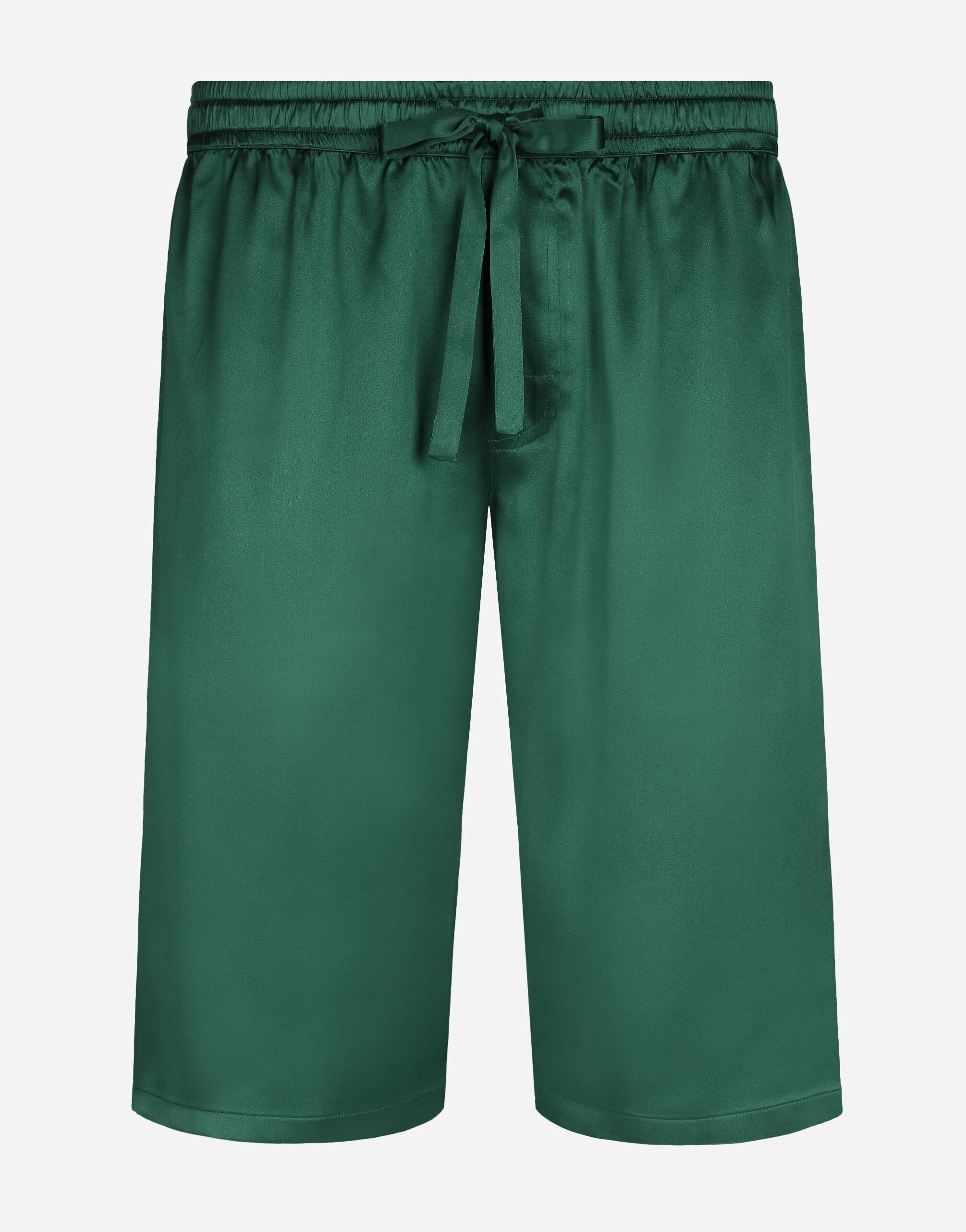 Dolce & Gabbana Silk satin jogging shorts with metal DG logo Multicolor GWZ5HTIS1QJ