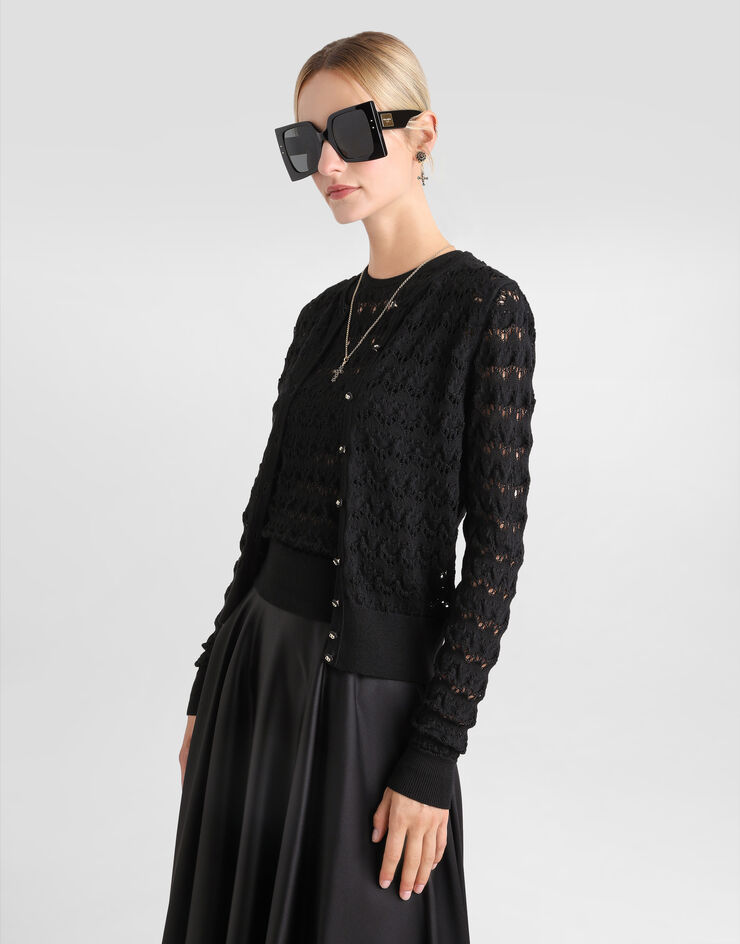 Dolce & Gabbana Wool lace-stitch cardigan Black FXV07TJCVXE