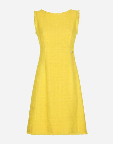 Dolce & Gabbana Raschel tweed calf-length dress with DG logo Yellow F29UCTHJMOK