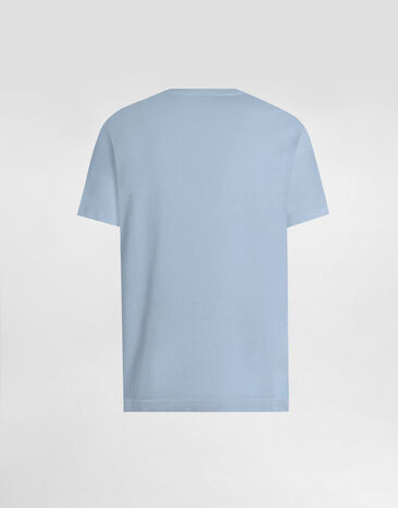 Dolce & Gabbana Cotton t-shirt with embroidered patch Blue G8RN8ZG7P0C