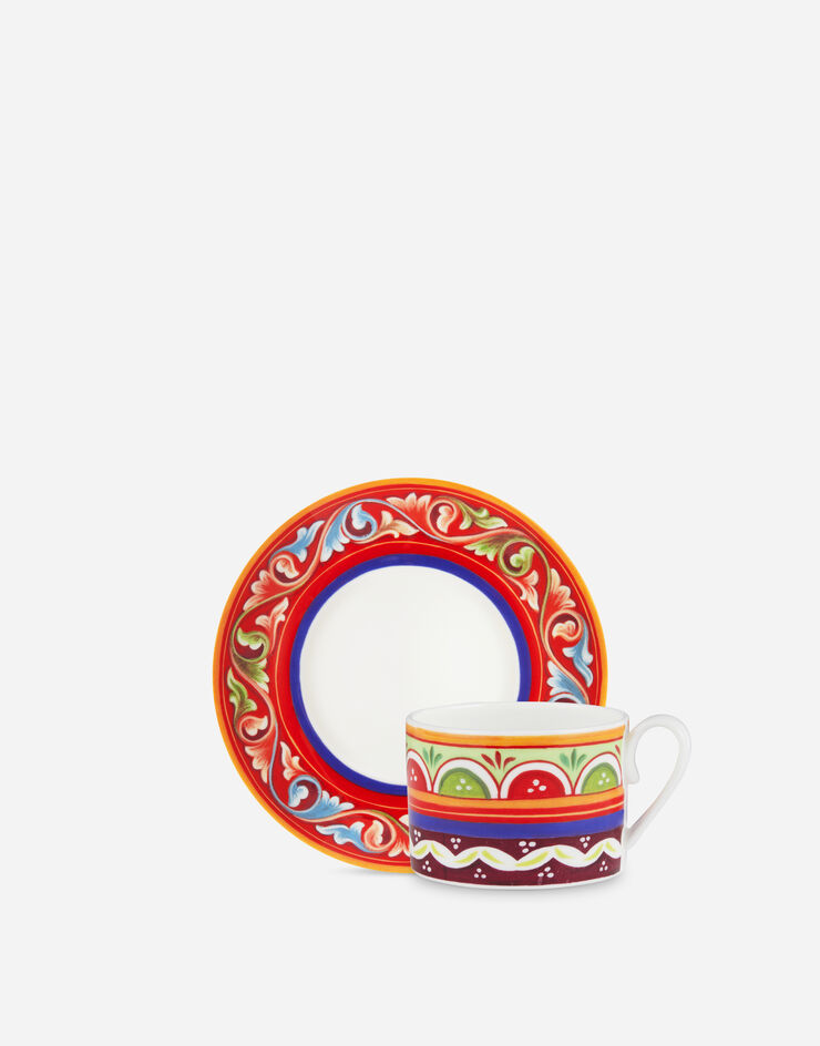 Dolce & Gabbana Taza de té con platillo de porcelana fina Multicolor TC0S06TCA04