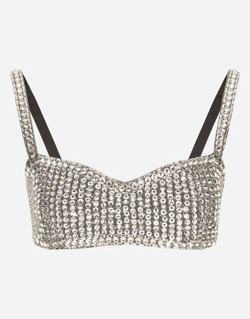 Dolce&Gabbana KIM DOLCE&GABBANA Crop top with fusible rhinestones Black F0B6ATHJMOK