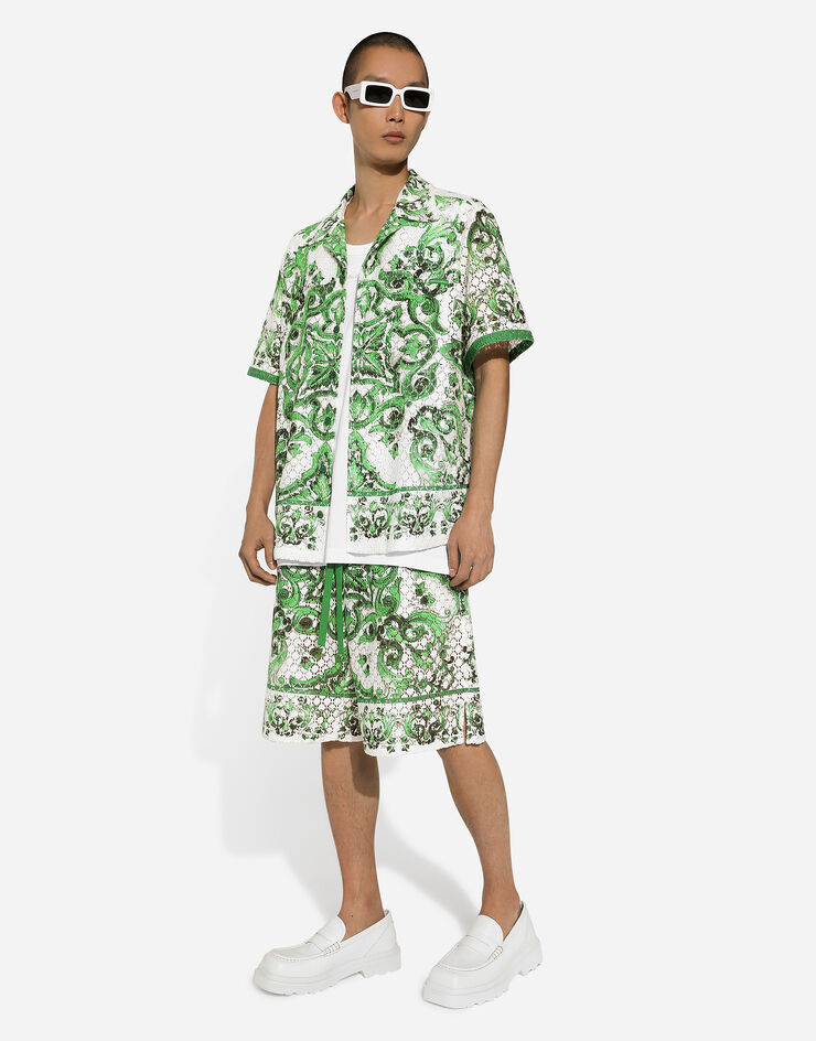 Dolce & Gabbana 马约利卡印花钩编蕾丝慢跑百慕大短裤 版画 GV37ATFIM4P