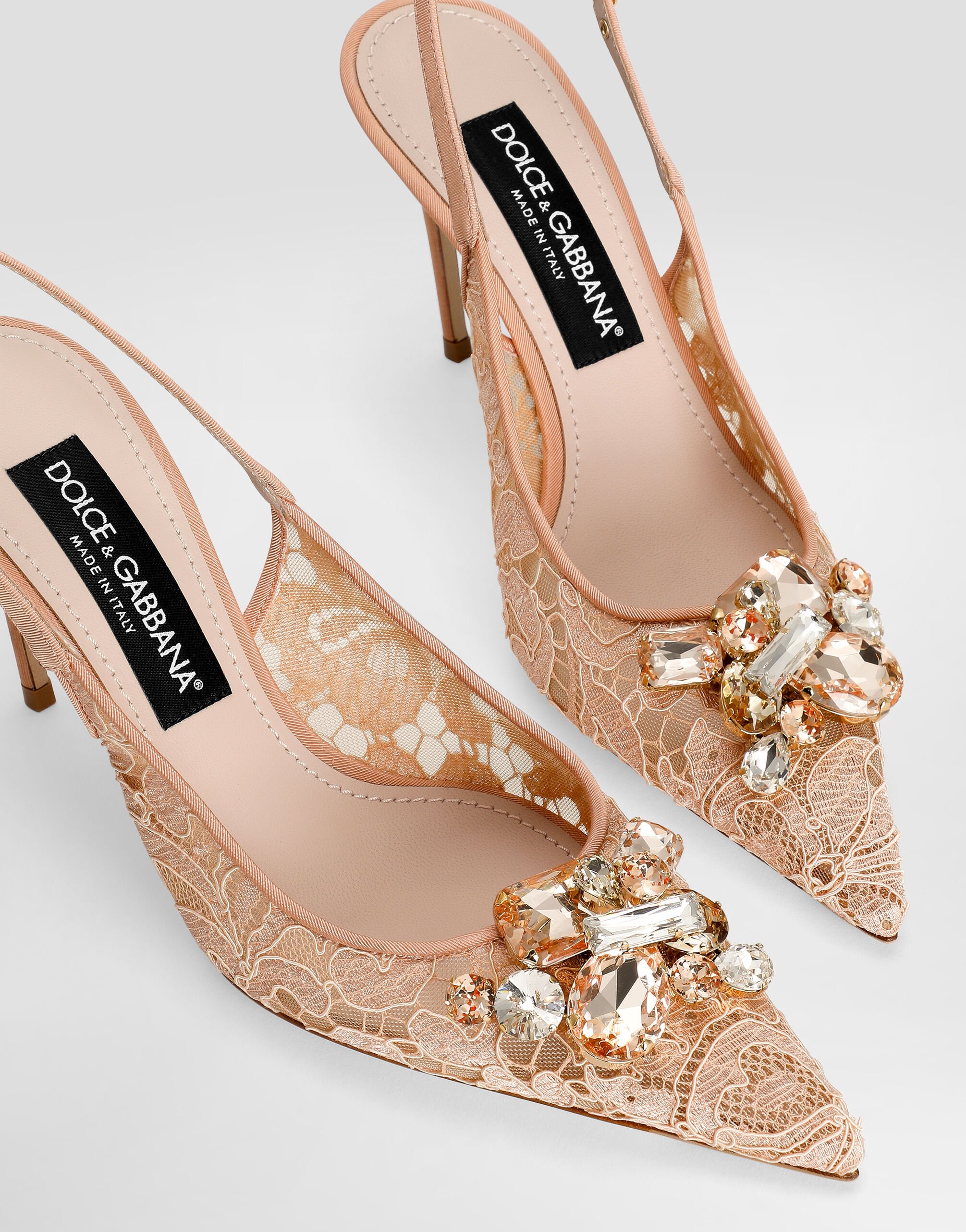 DOLCE＆GABBANA レースパンプス size38 ＝24〜24.5 ピンクのウィメンズ スリングバックパンプス レインボーレース ル