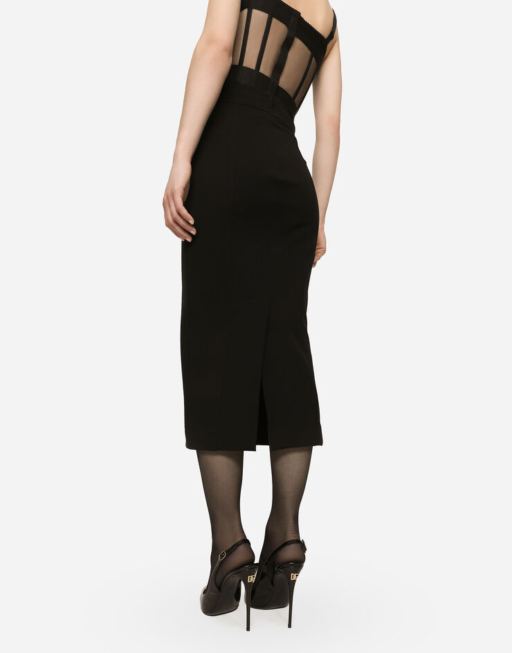 Dolce&Gabbana Technical jersey calf-length skirt Black F4CPNTFUGKF