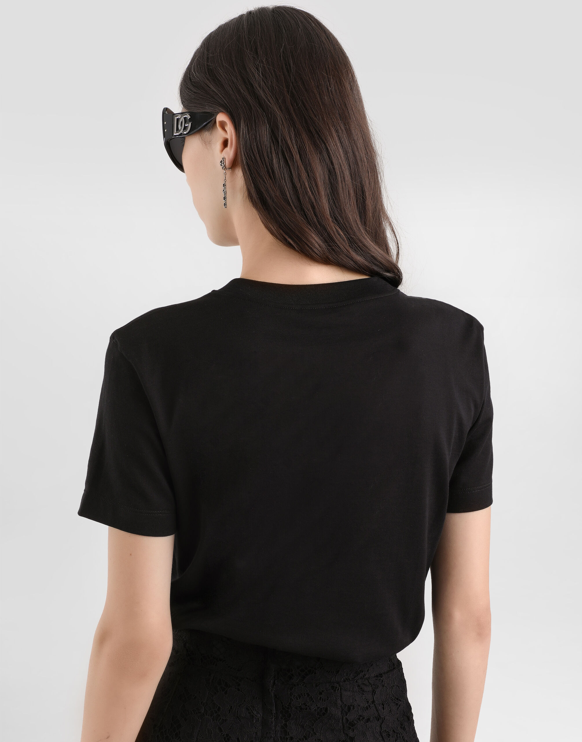 Jersey t-shirt with embroidery in Black for Women | Dolce&Gabbana® US