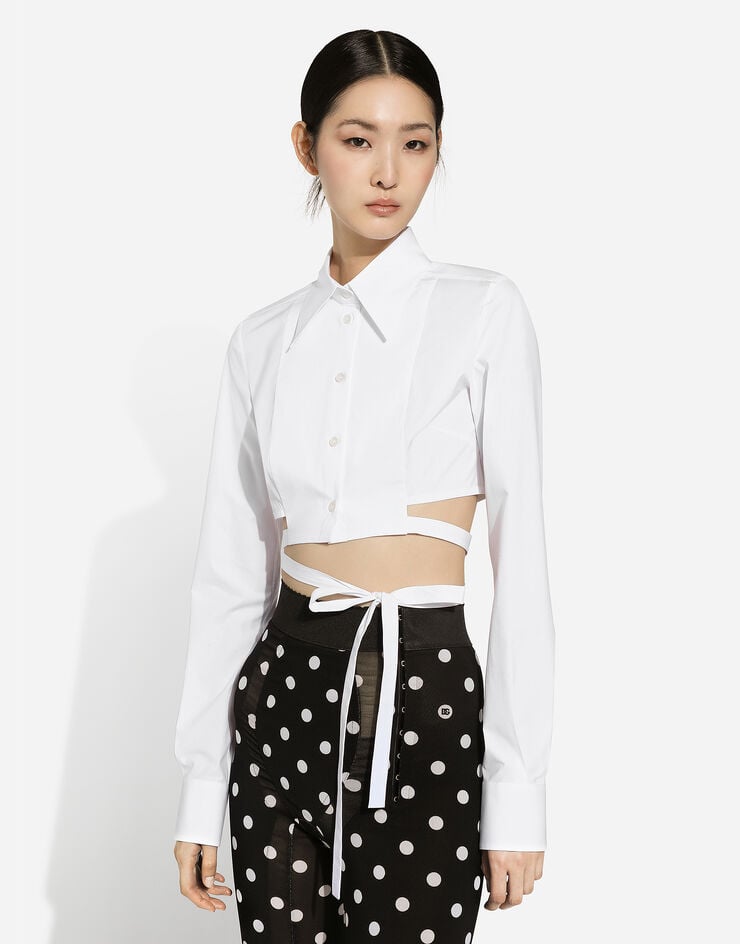 Dolce & Gabbana Cropped cotton shirt with criss-crossing laces White F5S50TFUFNJ