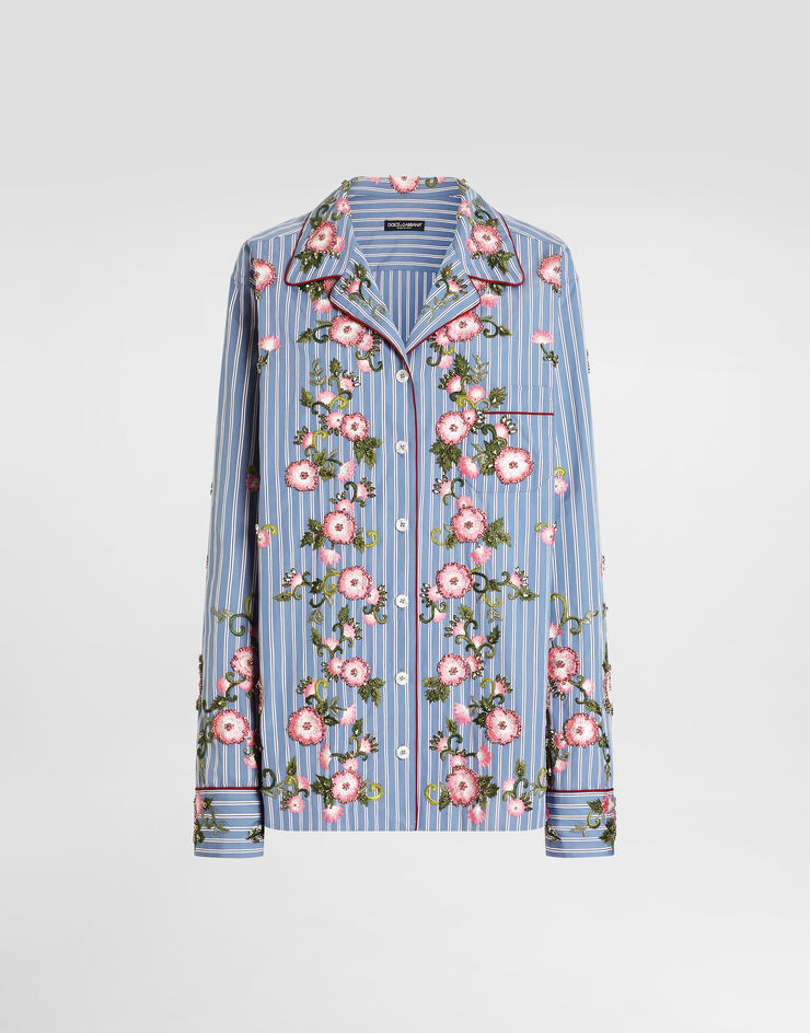 Dolce & Gabbana Camisa en popelina con bordado de flores y cristales Dolce & Gabbana Camisa en popelina con bordado de flores y cristales Multicolor F5U44ZGDDR8