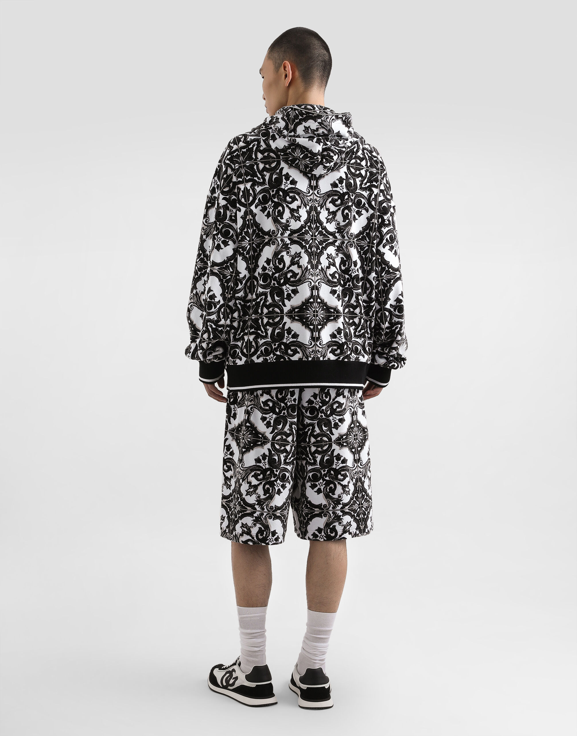 Majolica-print jacquard chenille hoodie in Multicolor for Men