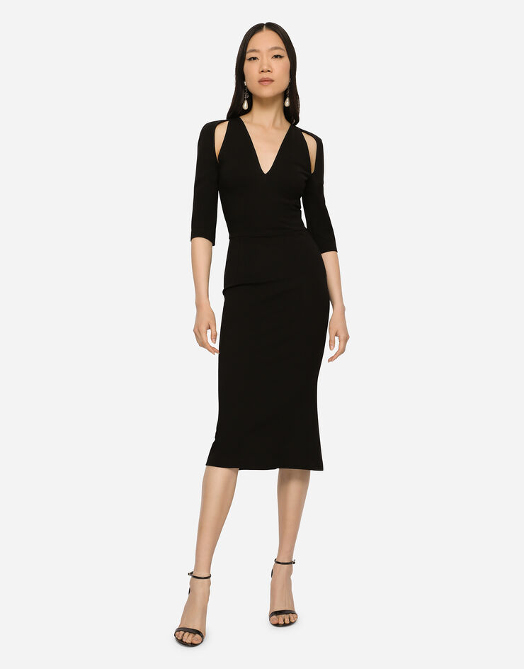 Dolce & Gabbana Jersey calf-length dress with cut-outs Black F6ZI7TFUGKF