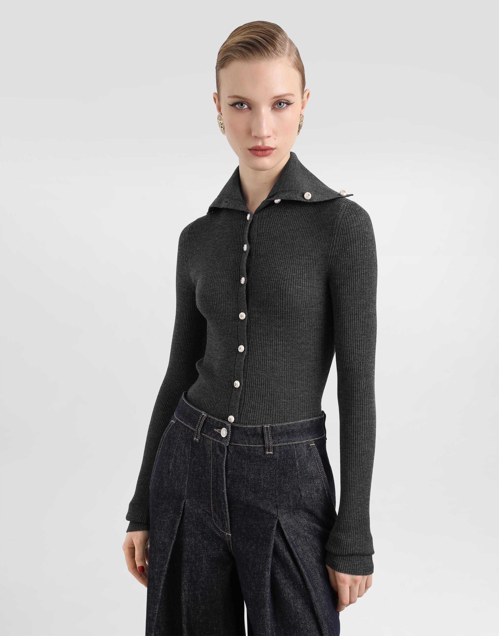 Ribbed wool cardigan in Grey for Women | Dolce&Gabbana® US