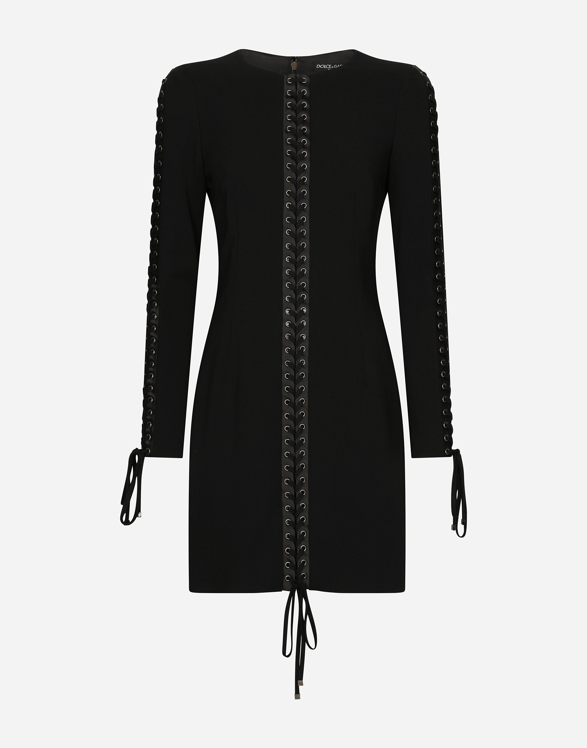 Short cady dress with laces and eyelets in Black for Women
