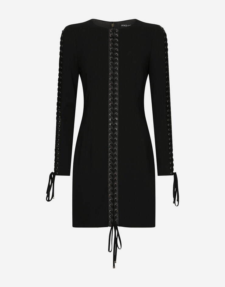 Dolce & Gabbana Vestido corto de cady con cordones y trabilla Negro F6ZM4TFUIAH