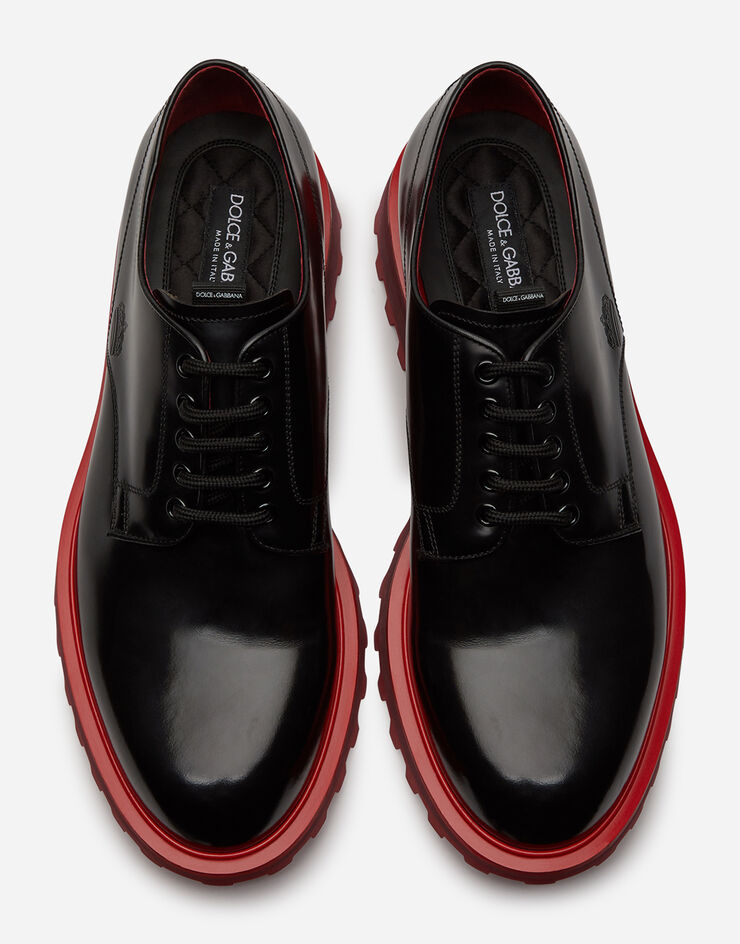 Dolce & Gabbana DERBY IN ANTIK CALFSKIN WITH EXTRA LIGHTWEIGHT TWO-TONE BOTTOM NERO/ROSSO A10513AJ808