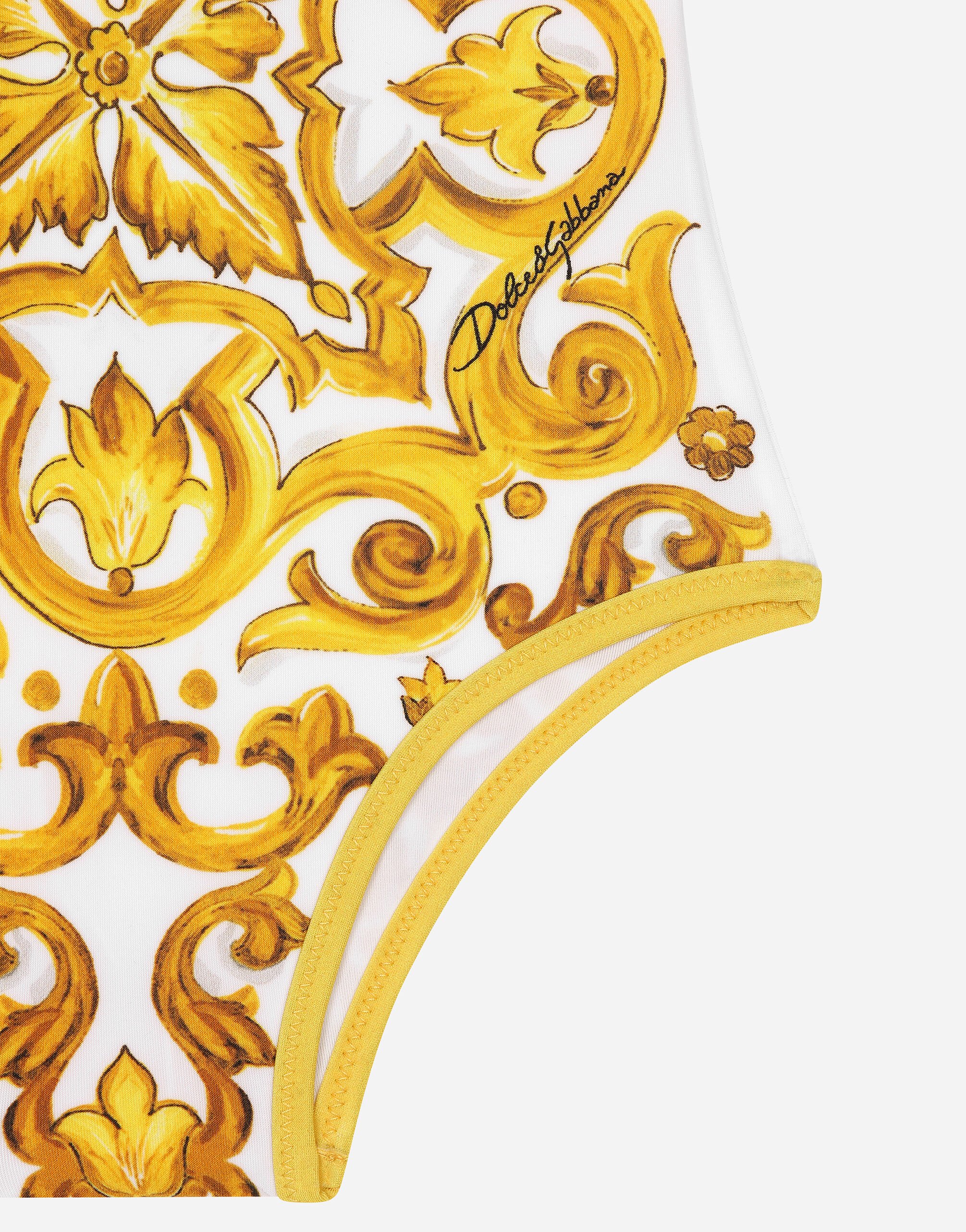 One piece swimsuit with yellow majolica print in Print for Girls Dolce Gabbana