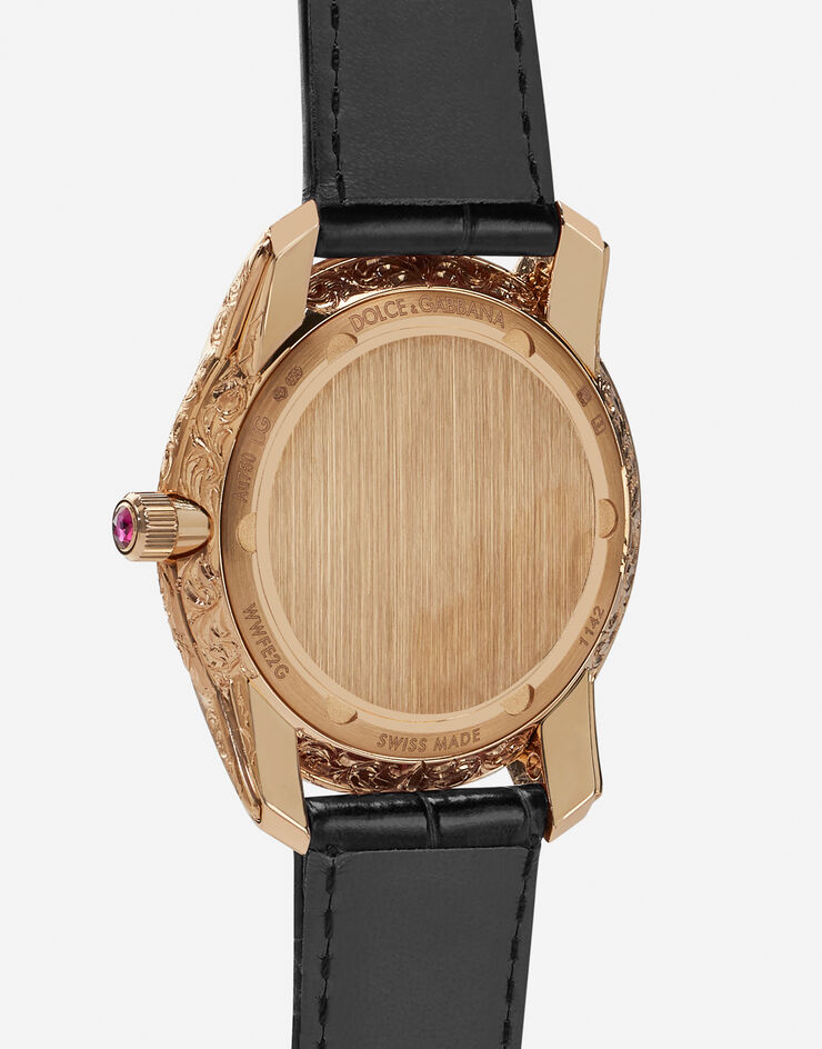 Dolce & Gabbana Orologio DG7 Gattopardo in oro rosso con madreperla nera e diamanti Nero WWFE2GXGFDA