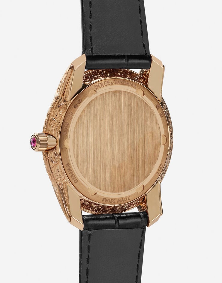 Dolce & Gabbana Часы DG7 Gattopardo из красного золота с черным перламутром и бриллиантами ЧЕРНЫЙ WWFE2GXGFDA