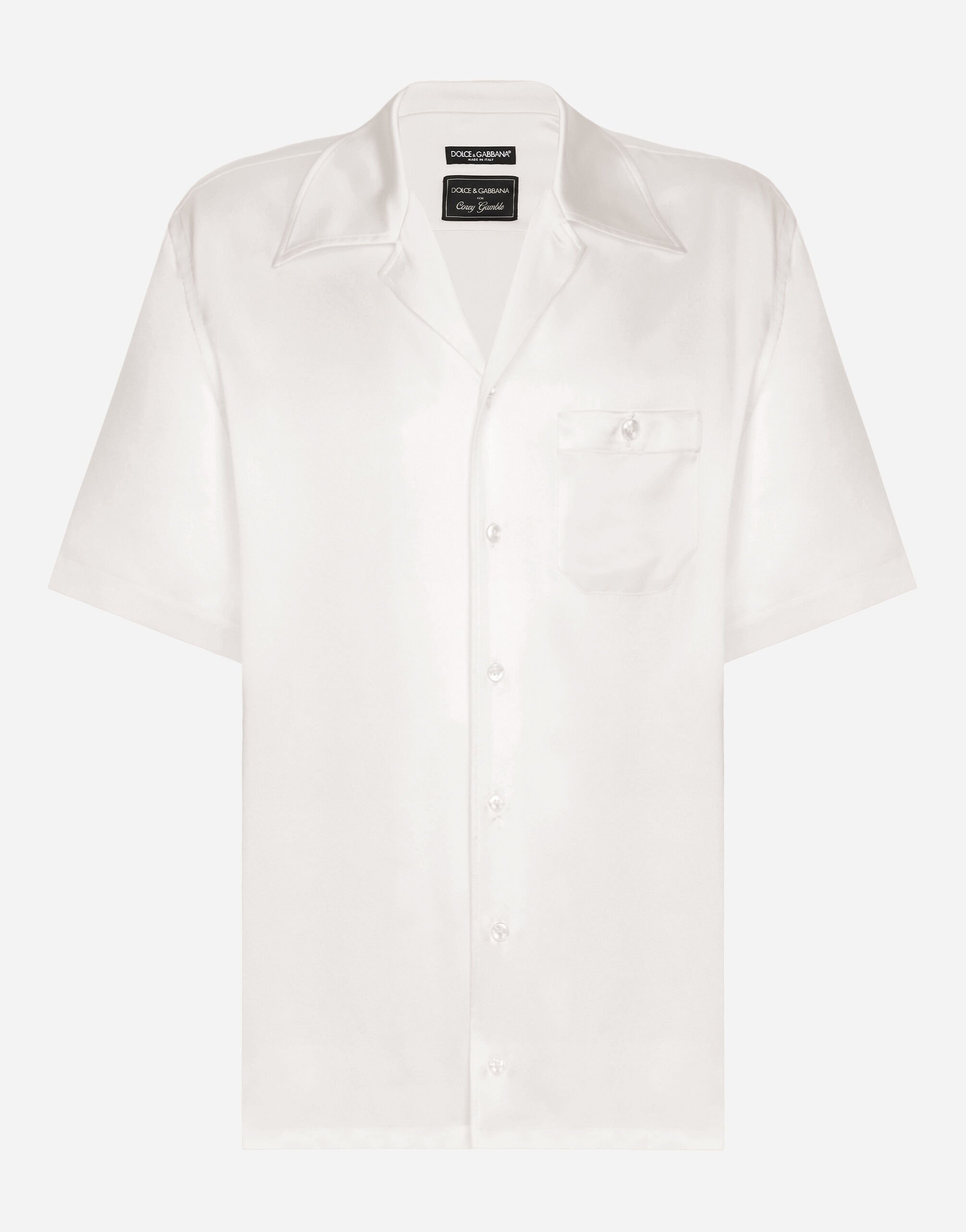Dolce & Gabbana Silk satin Hawaiian shirt with metal DG logo White GY6IETGG868