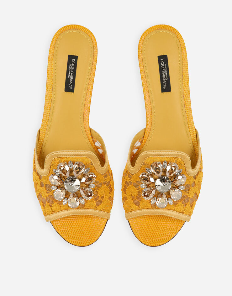 Dolce & Gabbana Lace rainbow slides with brooch detailing Yellow CQ0023AG667