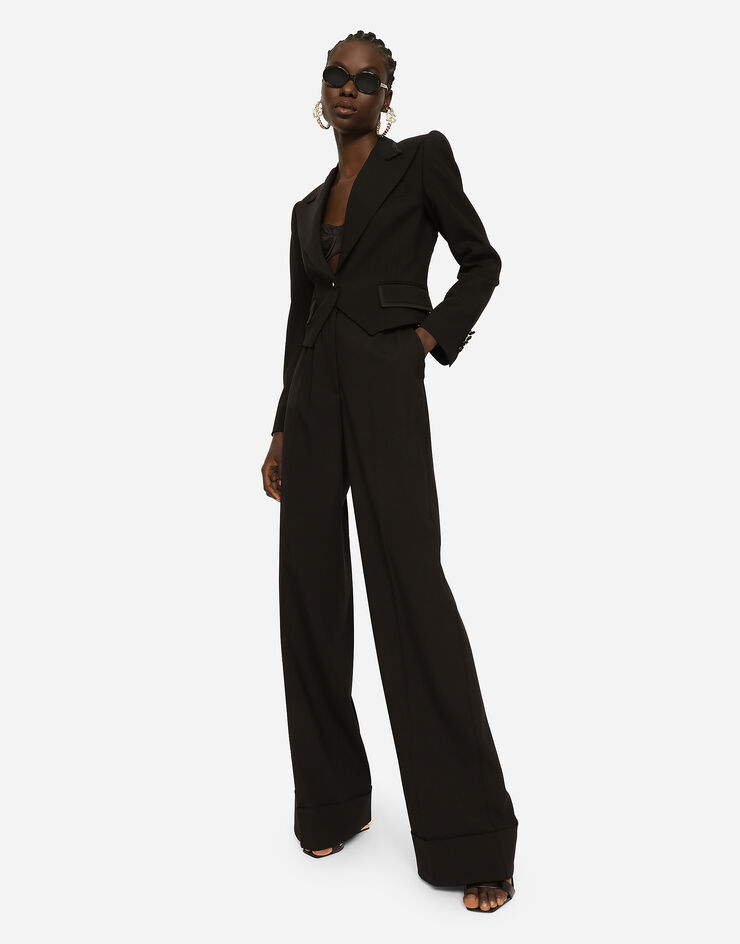 Dolce & Gabbana Woolen palazzo pants with turn-ups Black FTBM0TFUBAJ