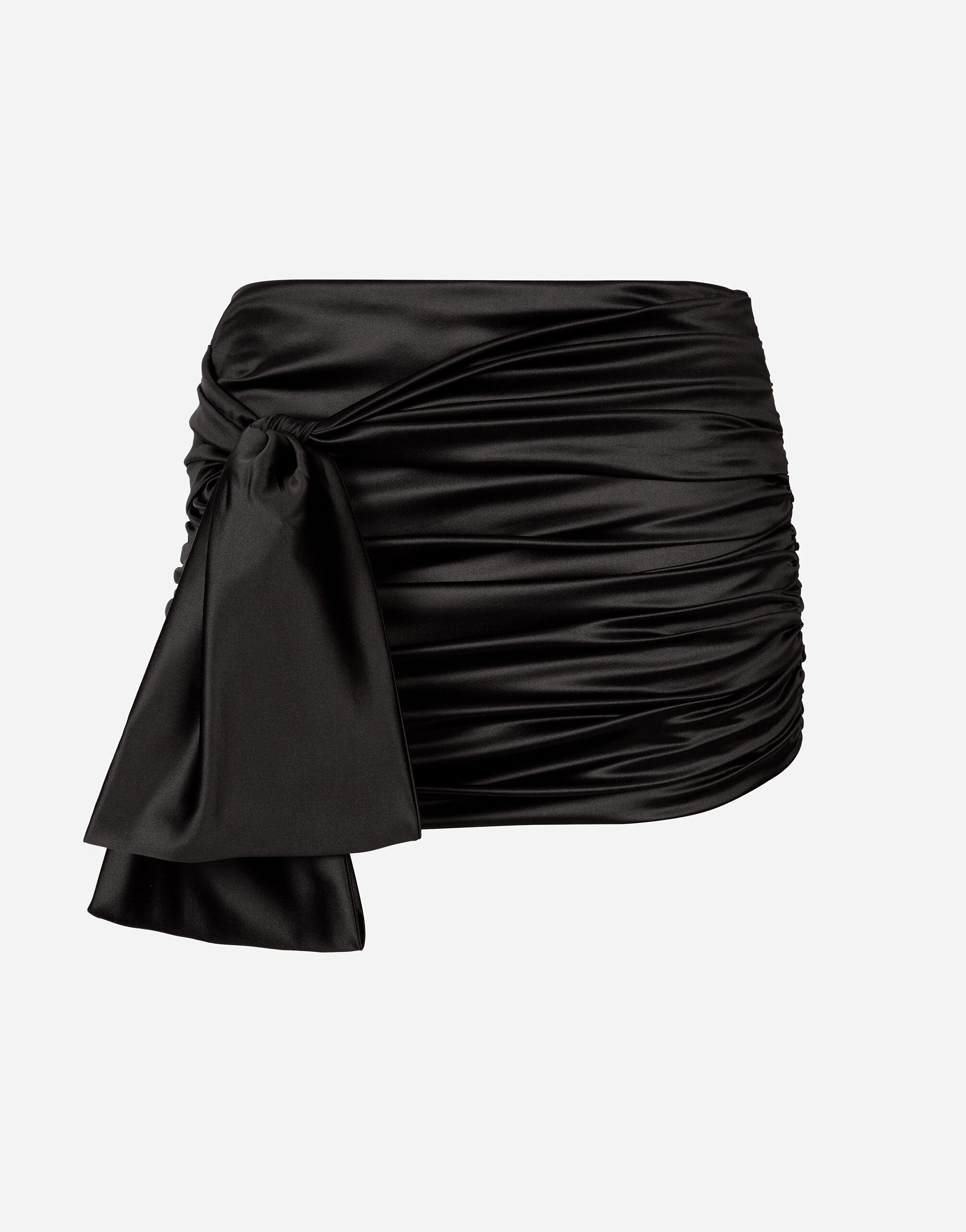 Dolce&Gabbana Short draped satin skirt with side bow Black F6DKITFU1AT