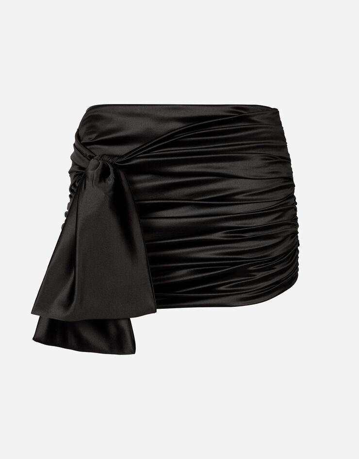 Dolce&Gabbana Short draped satin skirt with side bow Black F4CRCTFURAG