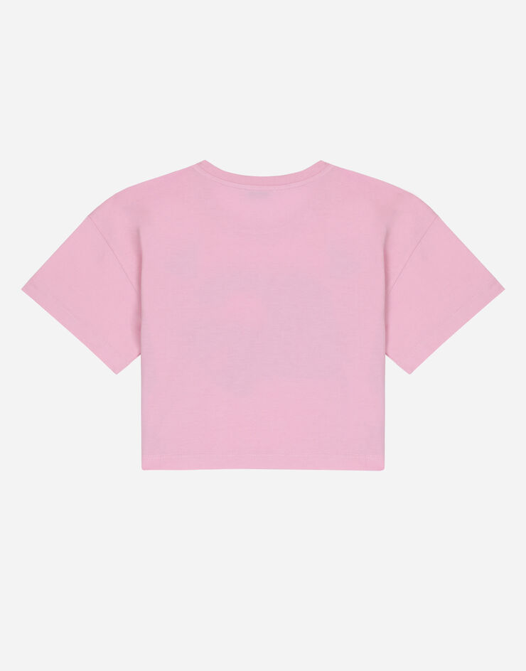 Dolce & Gabbana Jersey round-neck T-shirt DG logo patch Pink L5JTIMG7IGJ